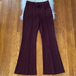 NWOT Zara High-Waist Burgundy Seamed Flare Leg Trousers